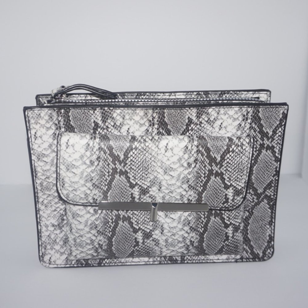Gray Snake Print Crossbody Bag